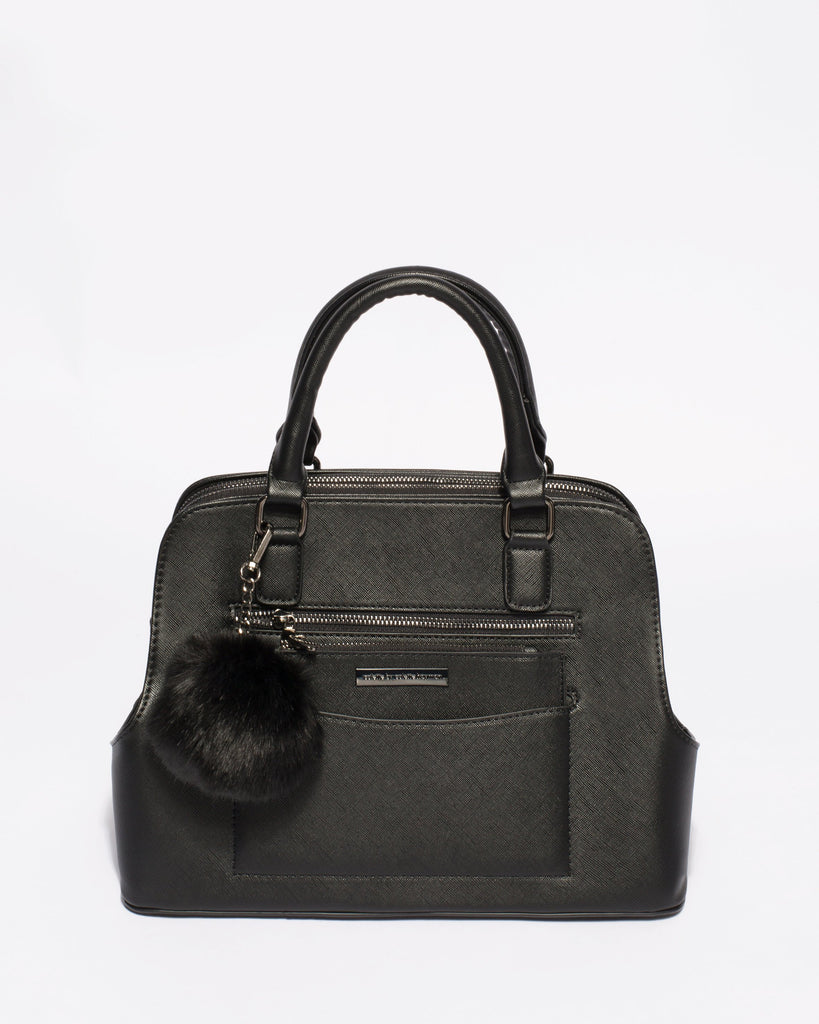 Black Saffiano Harriet Double Tote With Matte Black Hardware