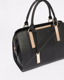 Black Textured Kimberly Panel Tote Bag With Gold Hardware