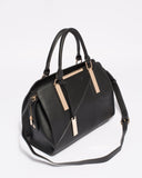 Black Textured Kimberly Panel Tote Bag With Gold Hardware