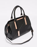 Black Textured Kimberly Panel Tote Bag With Rose Gold Hardware