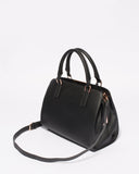 Black Textured Kimberly Panel Tote Bag With Rose Gold Hardware