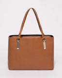 Tan Angelina Tote Bag With Silver Hardware