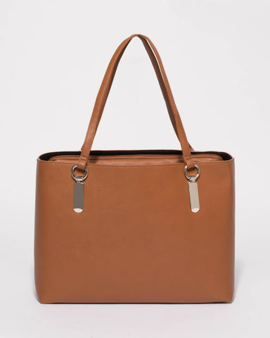 Tan Angelina Tote Bag With Silver Hardware