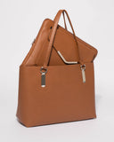 Tan Angelina Tote Bag With Silver Hardware