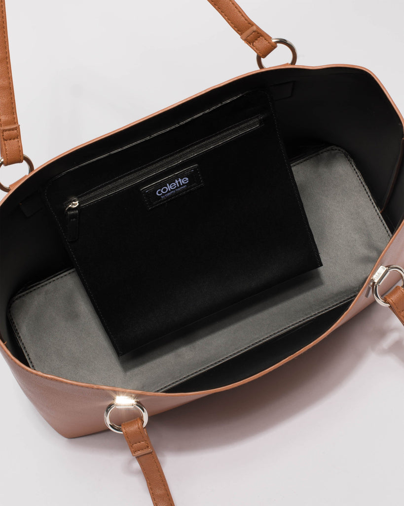 Tan Angelina Tote Bag With Silver Hardware