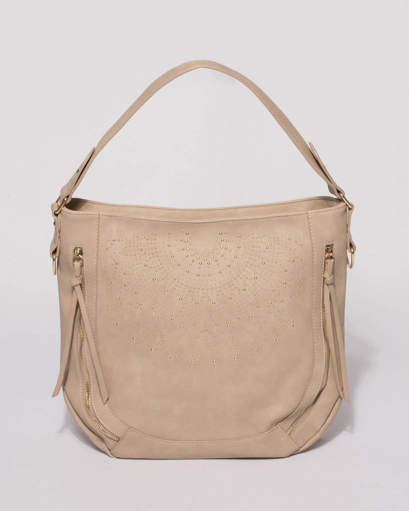 Amanda Taupe Beaded Slouch