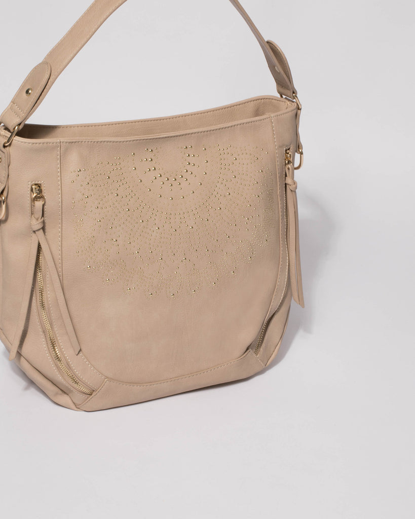 Amanda Taupe Beaded Slouch