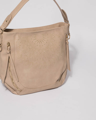 Amanda Taupe Beaded Slouch