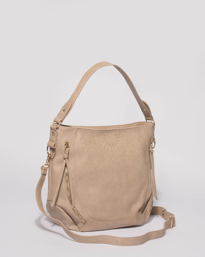 Amanda Taupe Beaded Slouch