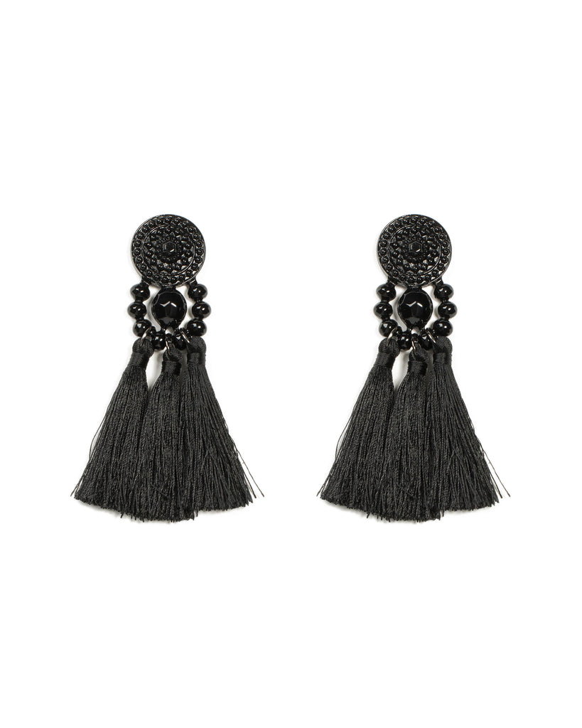 Metal Beaded Tassel Earrings