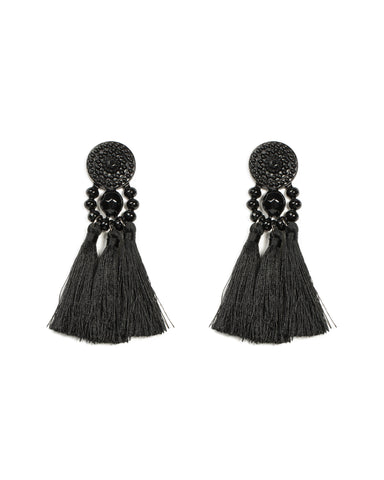 Metal Beaded Tassel Earrings