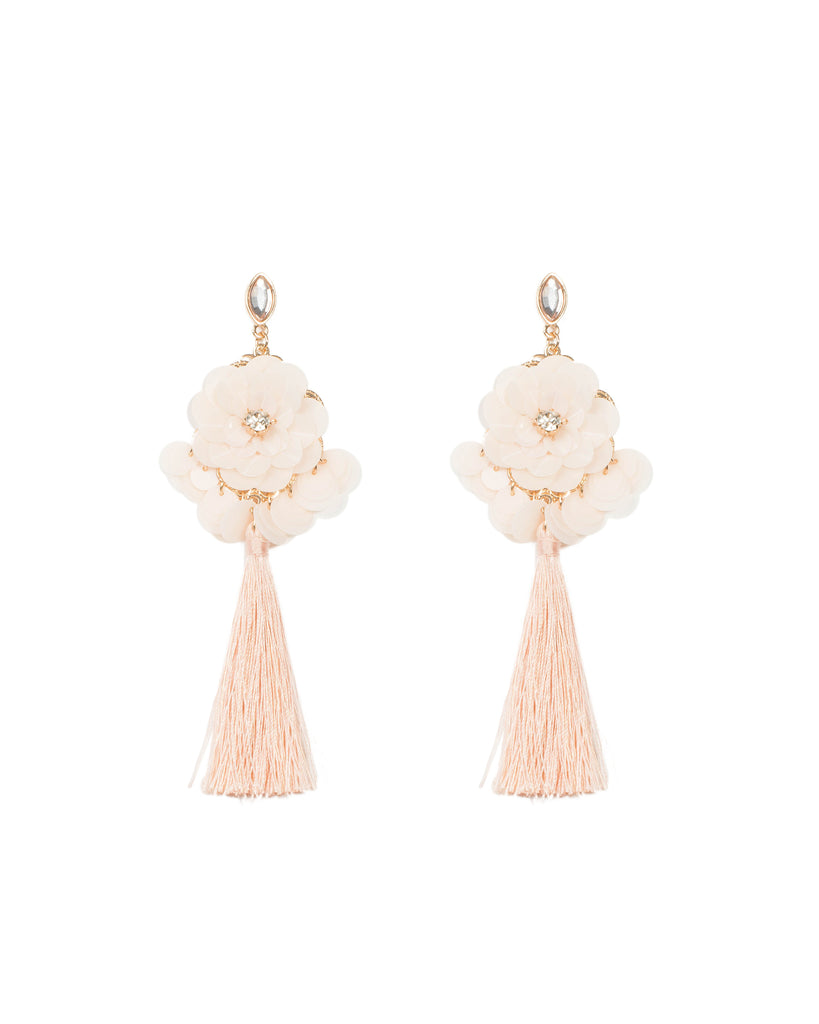 Pink Gold Tone Floral Sequin Statement Earrings