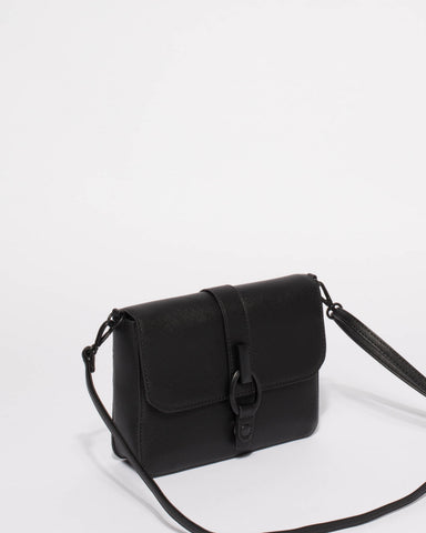 Elissa Black Saffiano Crossbody Bag