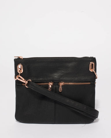 Black Smooth Keya Small Bag With Rose Gold Hardware