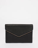 Black Smooth Samantha Clutch Bag With Gold Hardware