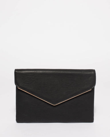 Black Smooth Samantha Clutch Bag With Gold Hardware