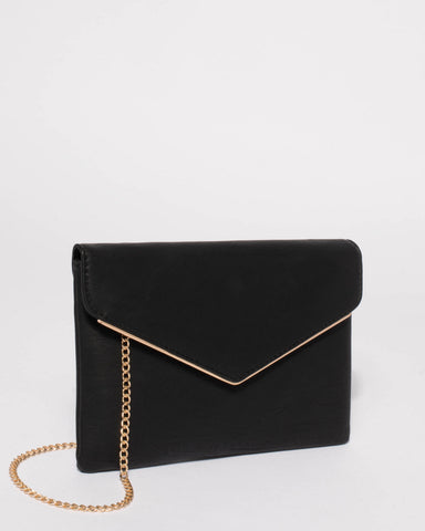 Black Smooth Samantha Clutch Bag With Gold Hardware