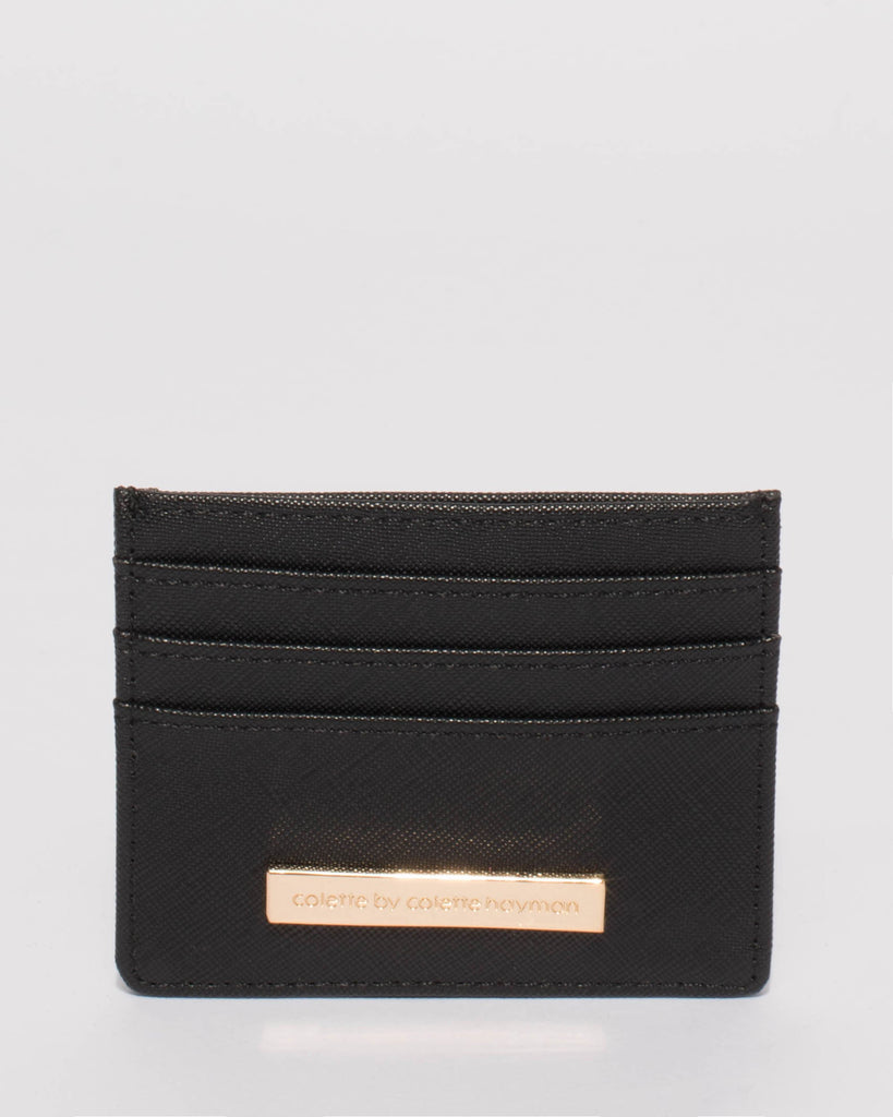 Black Saffiano Mila Card Purse With Gold Hardware