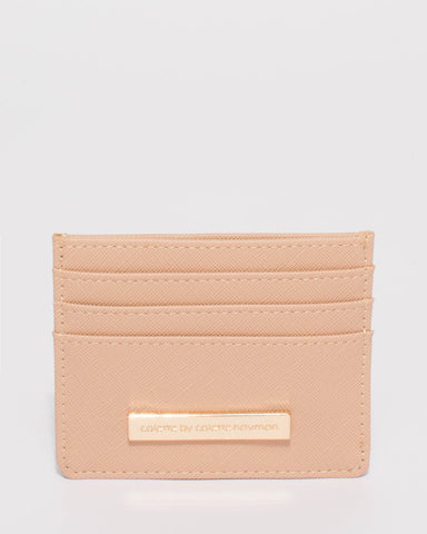 Beige Saffiano Mila Card Purse With Gold Hardware