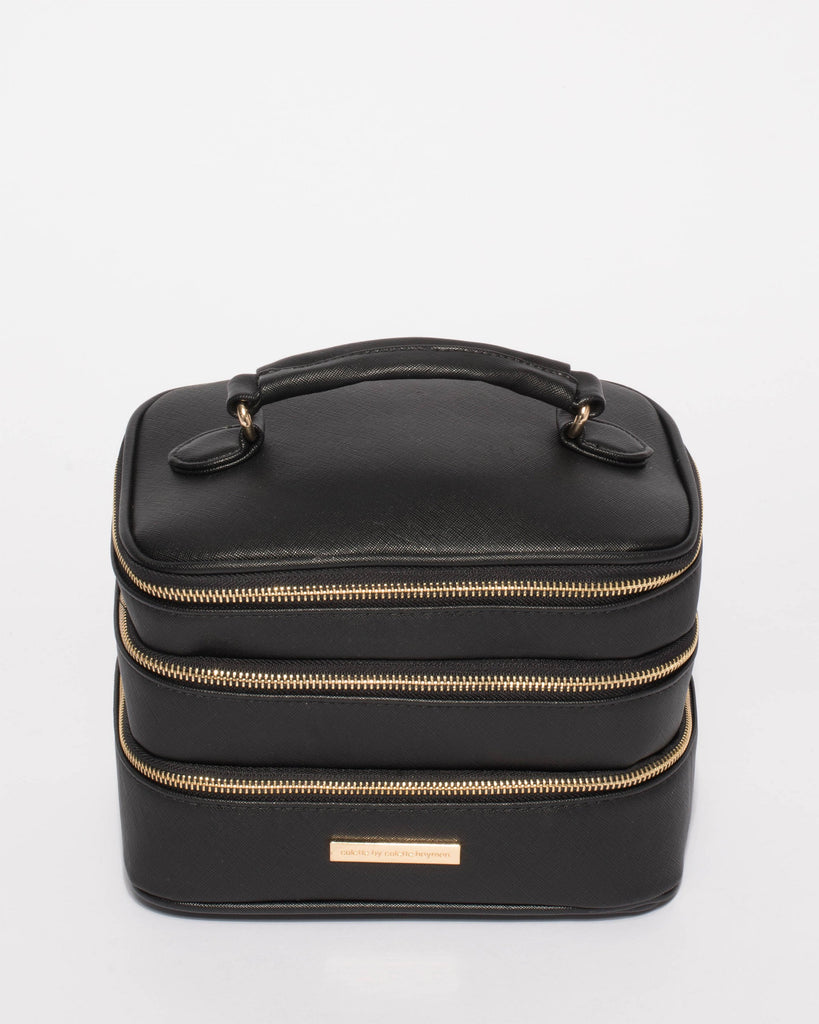 Black Three Zip Cosmetic Case