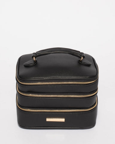 Black Three Zip Cosmetic Case