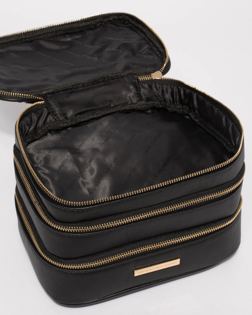 Black Three Zip Cosmetic Case