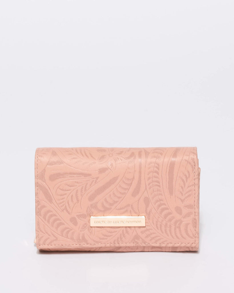 Pink Embroidery Dana Multi Pocket Wallet