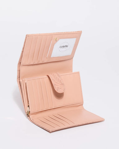 Pink Embroidery Dana Multi Pocket Wallet