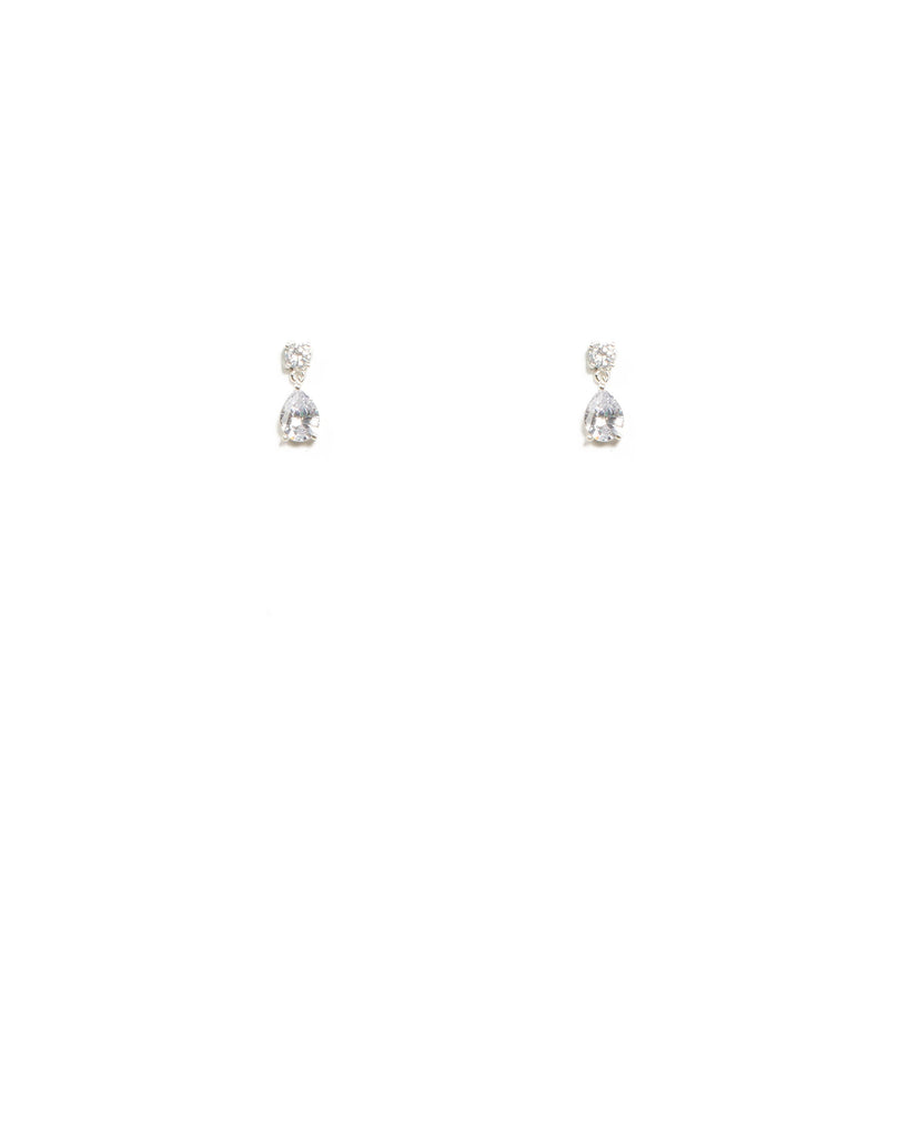 Cubic Zirconia Silver Tone Mini Pear Stone Drop Earrings