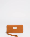 Tan Smooth Zoe Wristlet Wallet With Silver Hardware