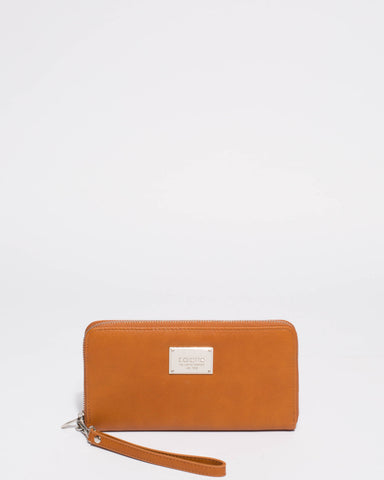 Tan Smooth Zoe Wristlet Wallet With Silver Hardware