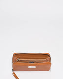 Tan Smooth Zoe Wristlet Wallet With Silver Hardware