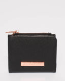 Black Saffiano Han Mini Wallet With Rose Gold Hardware