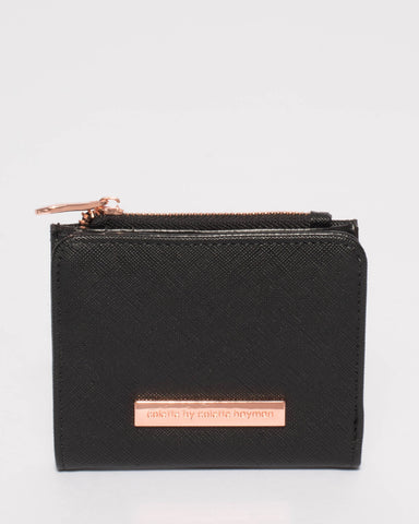 Black Saffiano Han Mini Wallet With Rose Gold Hardware