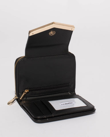Black Blake Arrow Mini Wallet With Gold Hardware
