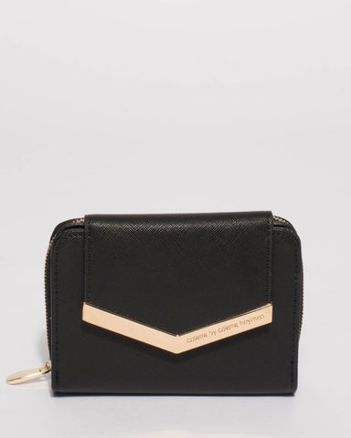Black Blake Arrow Mini Wallet With Gold Hardware