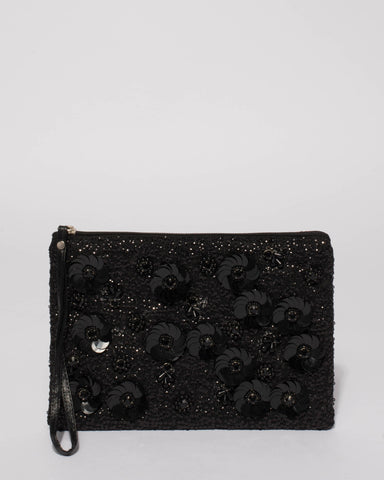 Black Christina Beaded Clutch Bag