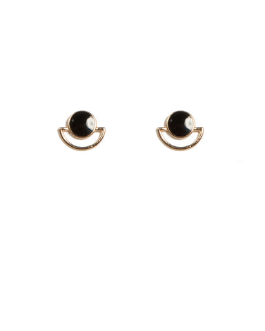 Black Gold Tone Enamel Geometric Stud Earrings