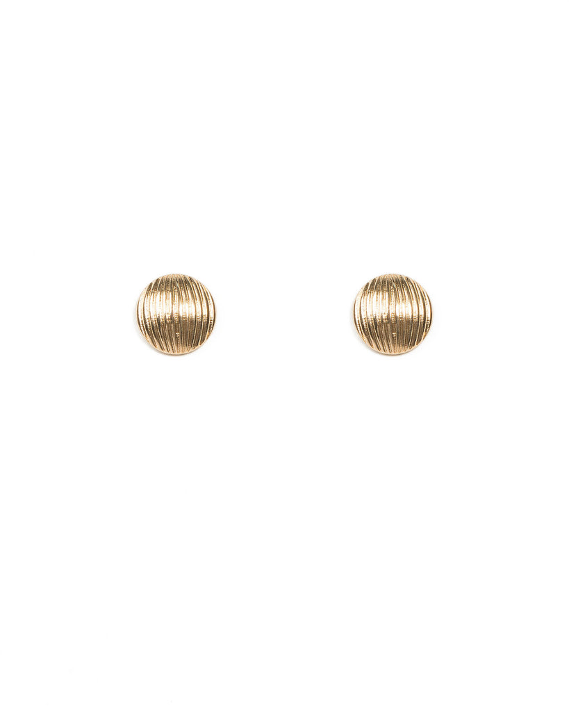 Gold Tone Textured Button Stud Earrings