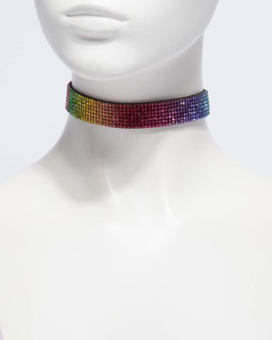 Multi Colour Gold Tone Diamante Stone Fabric Choker Necklace