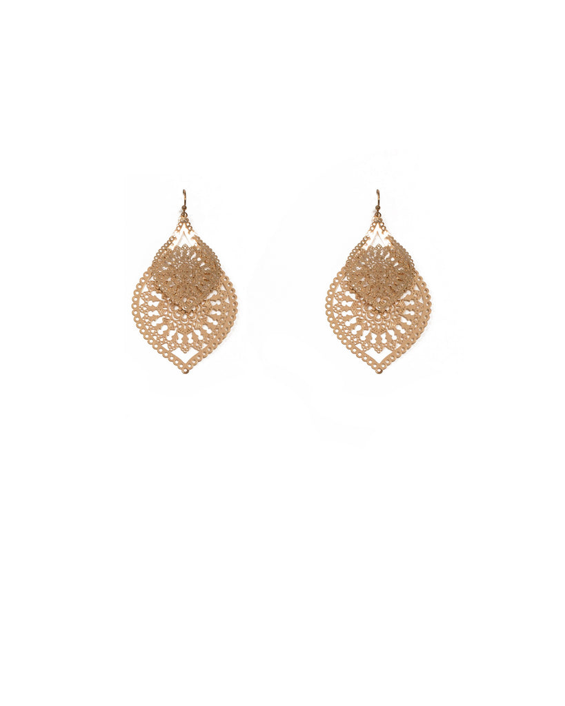 Gold Tone Filigree Double Layered Earrings
