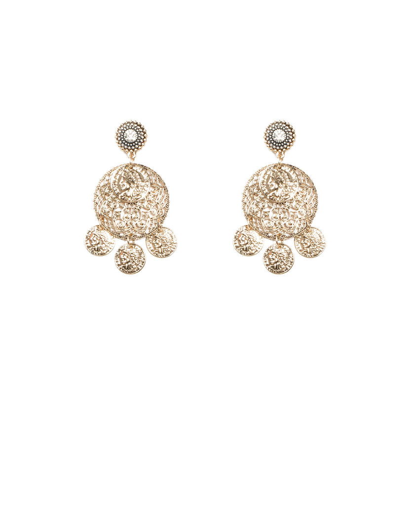 Round Stone Coin Drop Earrings