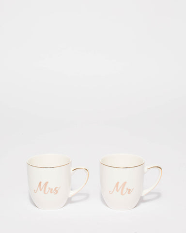 White Gold Mr and Mrs Mug Gift Set