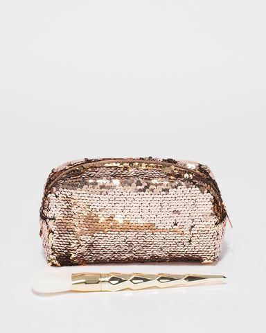 Sequin Cosmetic Bag and Brush Set