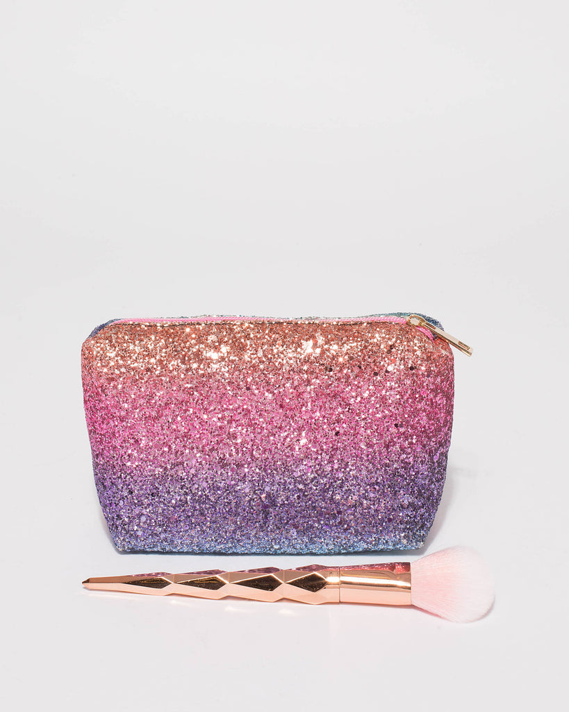 Multi Glitter Cosmetic Bag and Brush Set