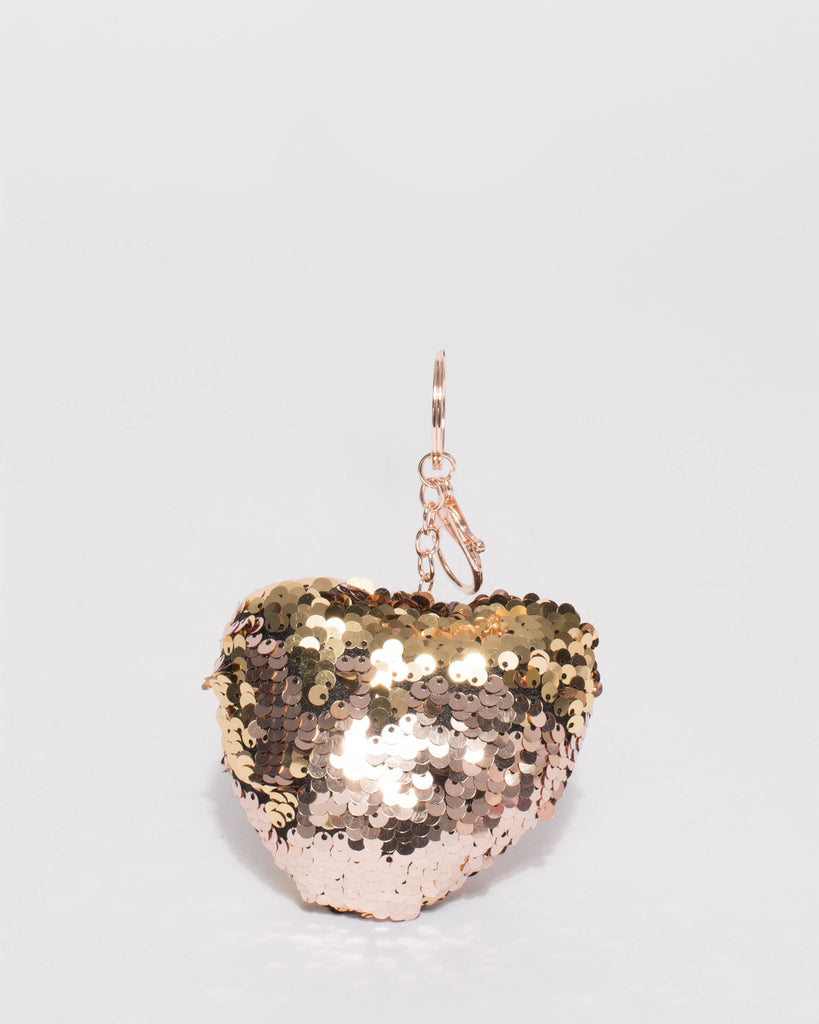 Rose Gold Tone Flipped Sequin Heart Keyring