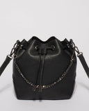Black Jess Chain Bucket Bag With Gunmetal Hardware