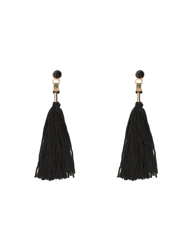 Stone Drop Tassel Statement Earrings