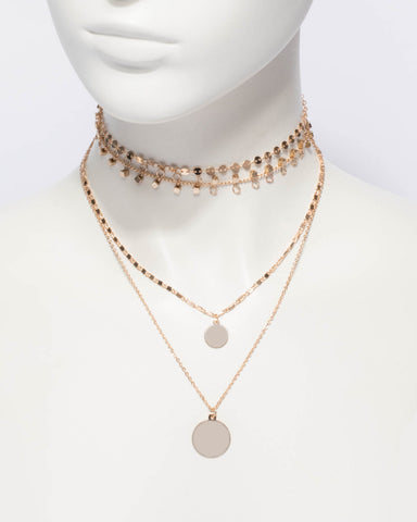 Disc Pendant And Choker 3 Pack Necklace