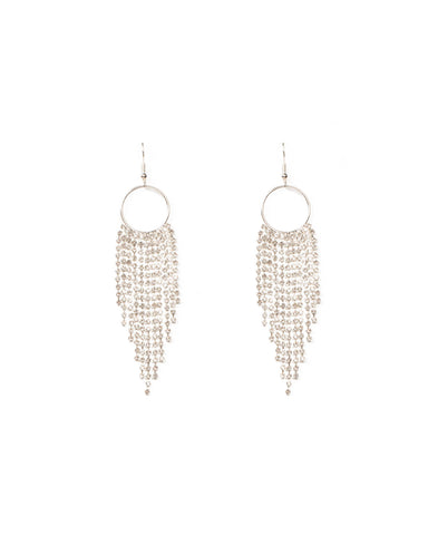 Crystal Silver Tone Diamante Chain Tassel Earrings